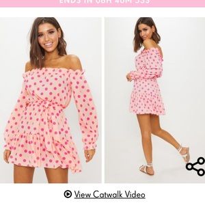 NWT Pink polka dot off the shoulder dress